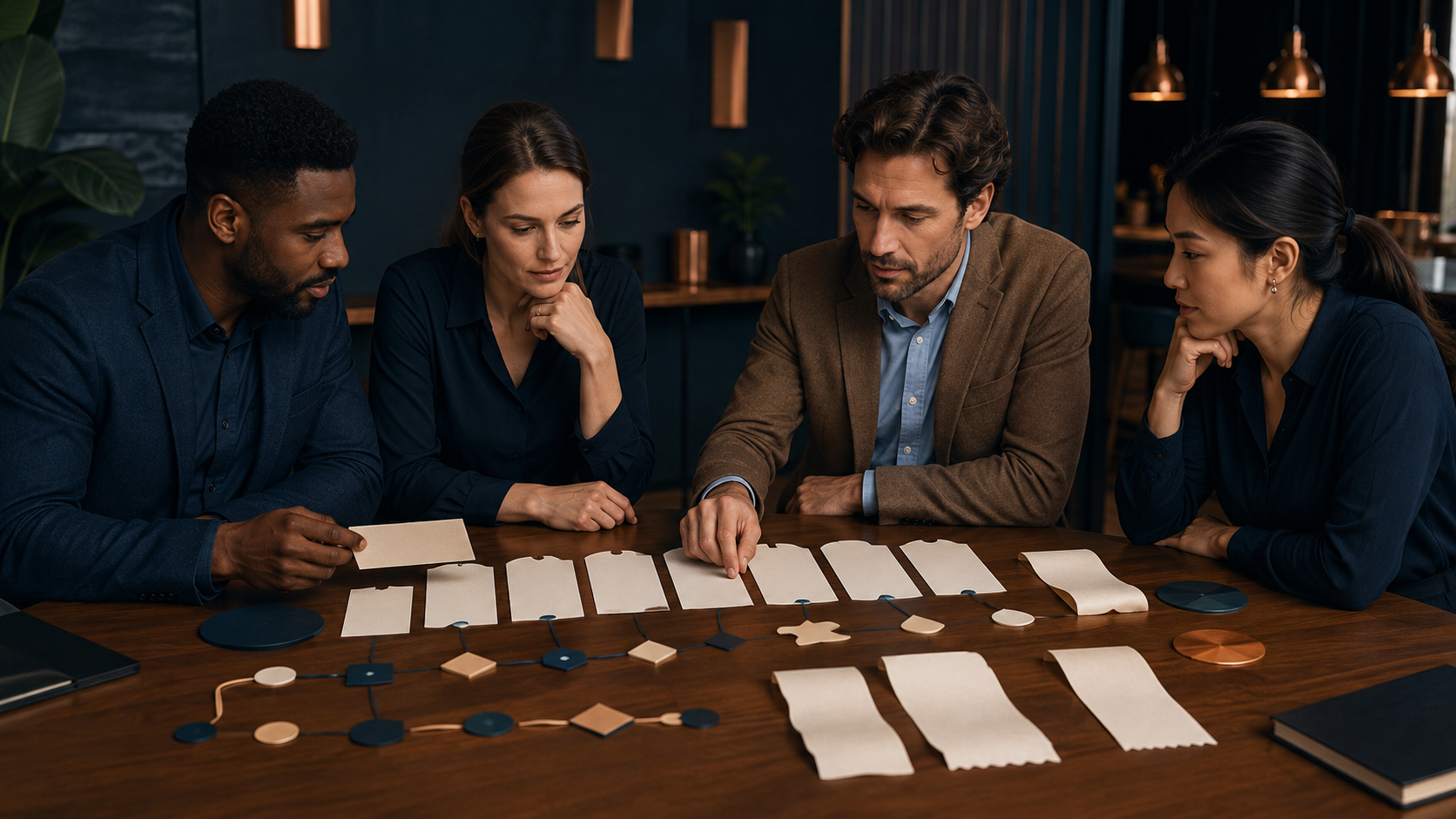 A finance and operations team arranging unbranded offer and receipt records